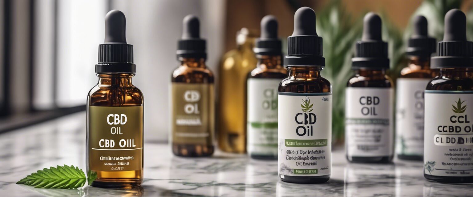 CBD oil bottles on a countertop