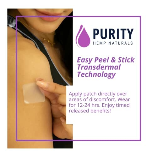 Person applying Purity Hemp Naturals transdermal patch on arm.